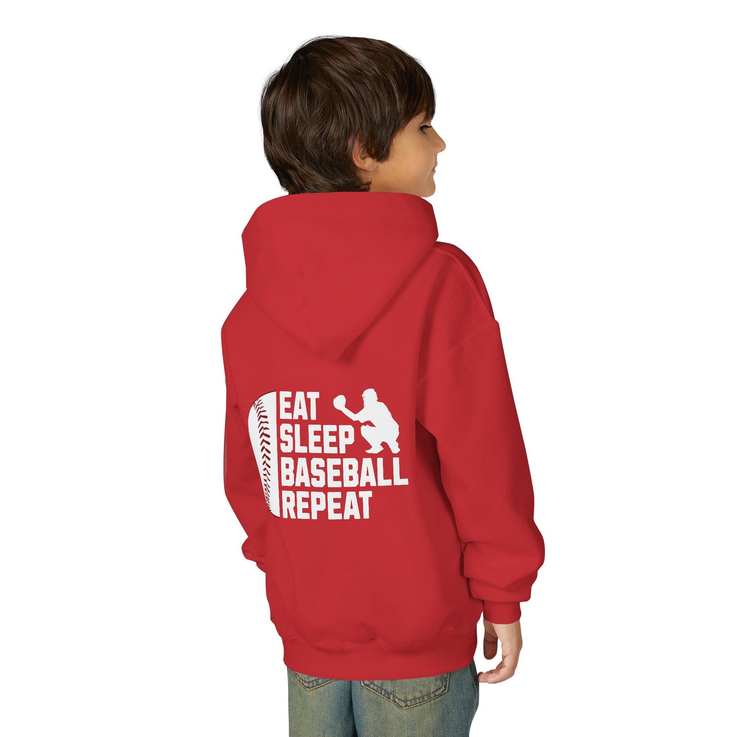 Youth Baseball Hoodie – "Eat Sleep Baseball Repeat" Personalized Pullover
