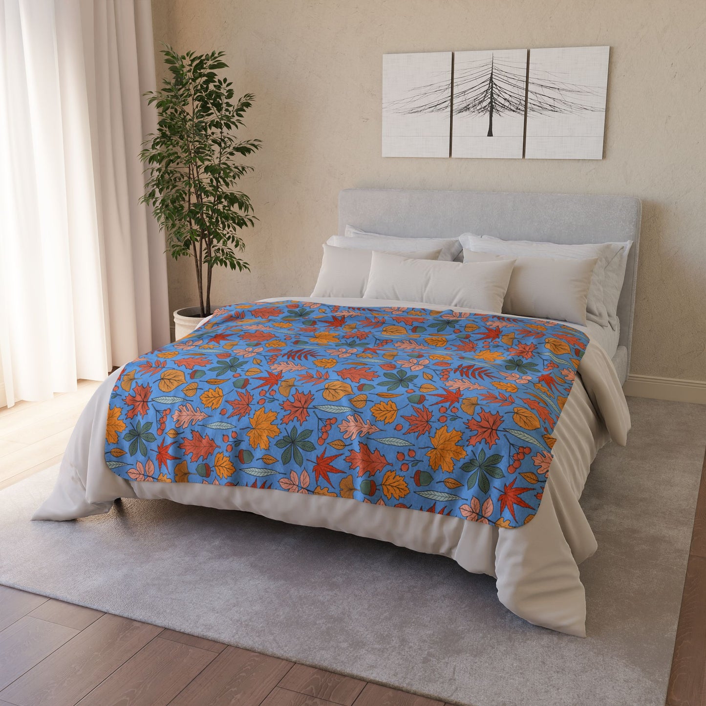 Autumn Leaves Fleece Sherpa Blanket