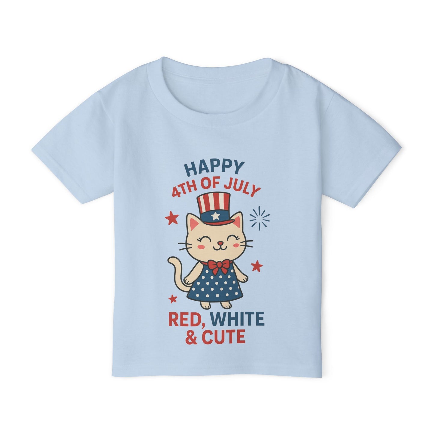 Patriotic Toddler Girl's T-Shirt, 4th of July Tee, Cute Cat Shirt, Kids Independence Day Apparel, Red White and Blue Outfit