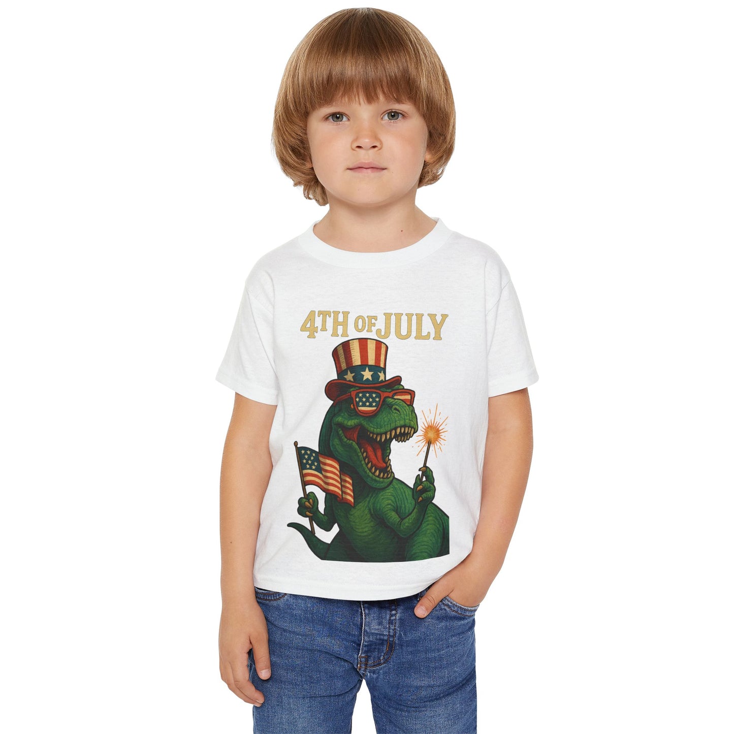 Dinosaur Boy's 4th of July Toddler T-Shirt, Kids Independence Day Tee, Patriotic Dino Shirt, Funny Toddler Clothing, Baby Boy Gift