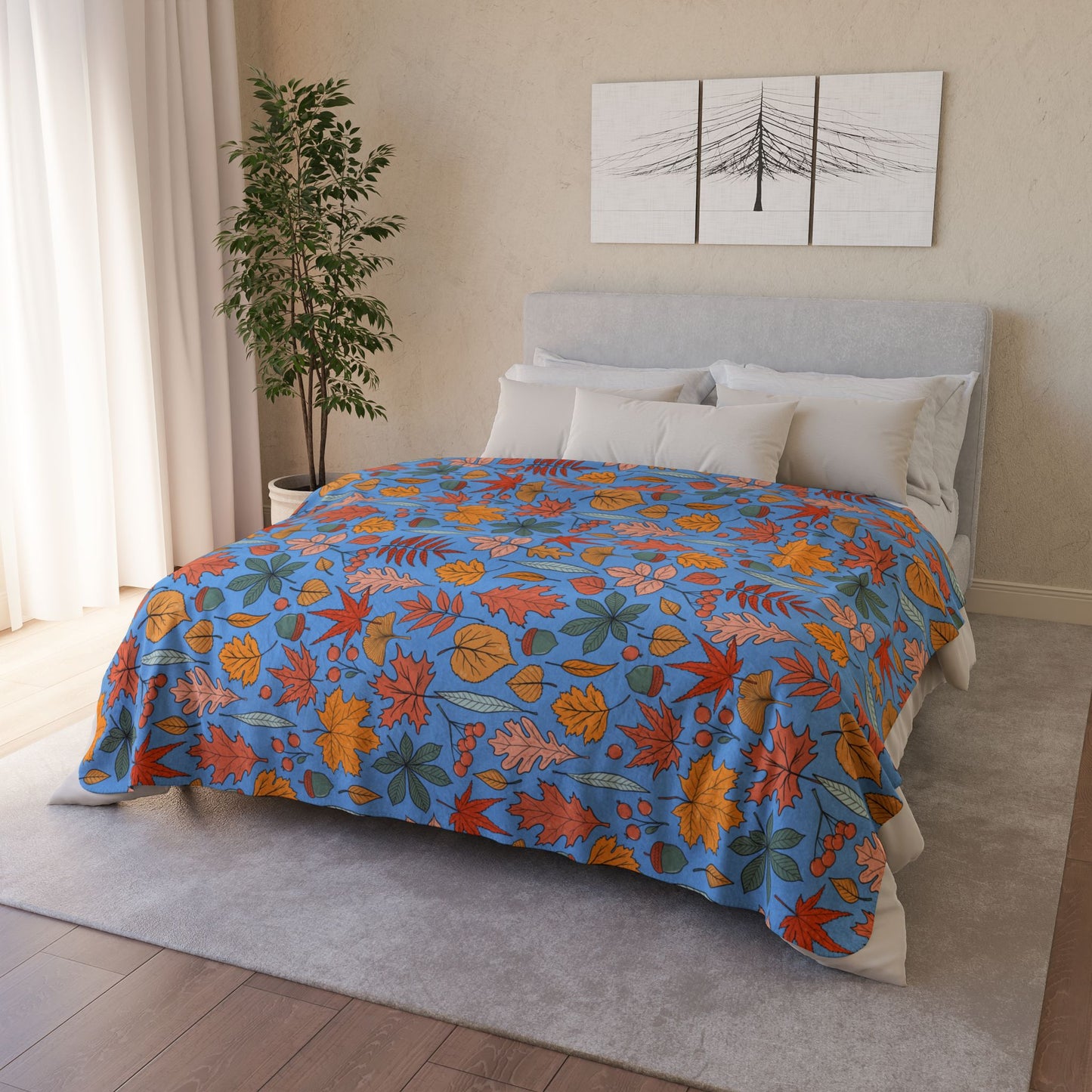 Autumn Leaves Fleece Sherpa Blanket