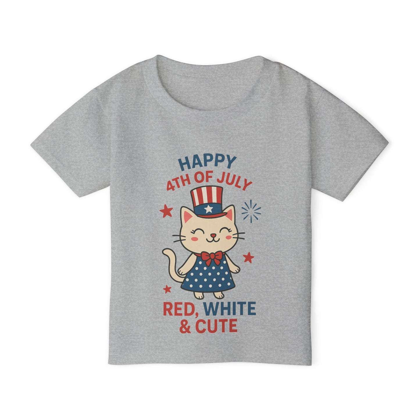 Patriotic Toddler Girl's T-Shirt, 4th of July Tee, Cute Cat Shirt, Kids Independence Day Apparel, Red White and Blue Outfit