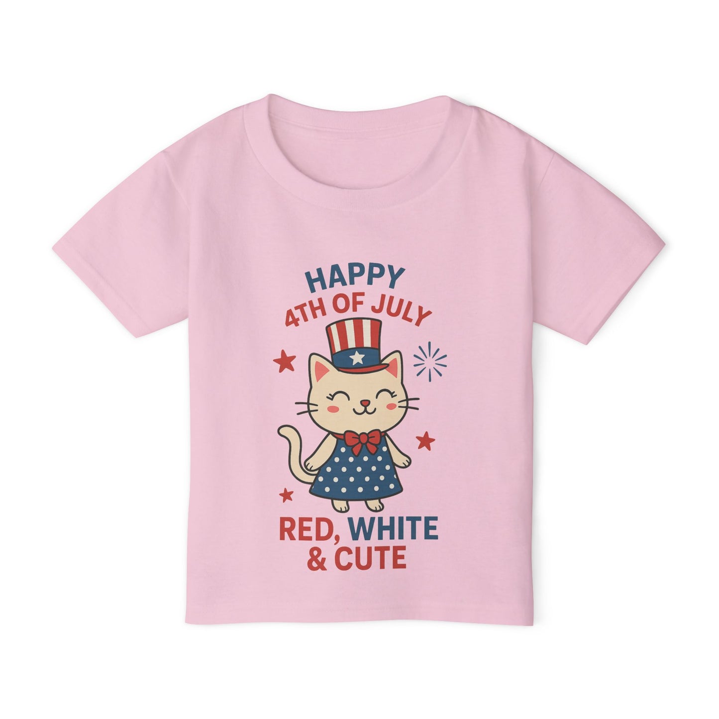 Patriotic Toddler Girl's T-Shirt, 4th of July Tee, Cute Cat Shirt, Kids Independence Day Apparel, Red White and Blue Outfit