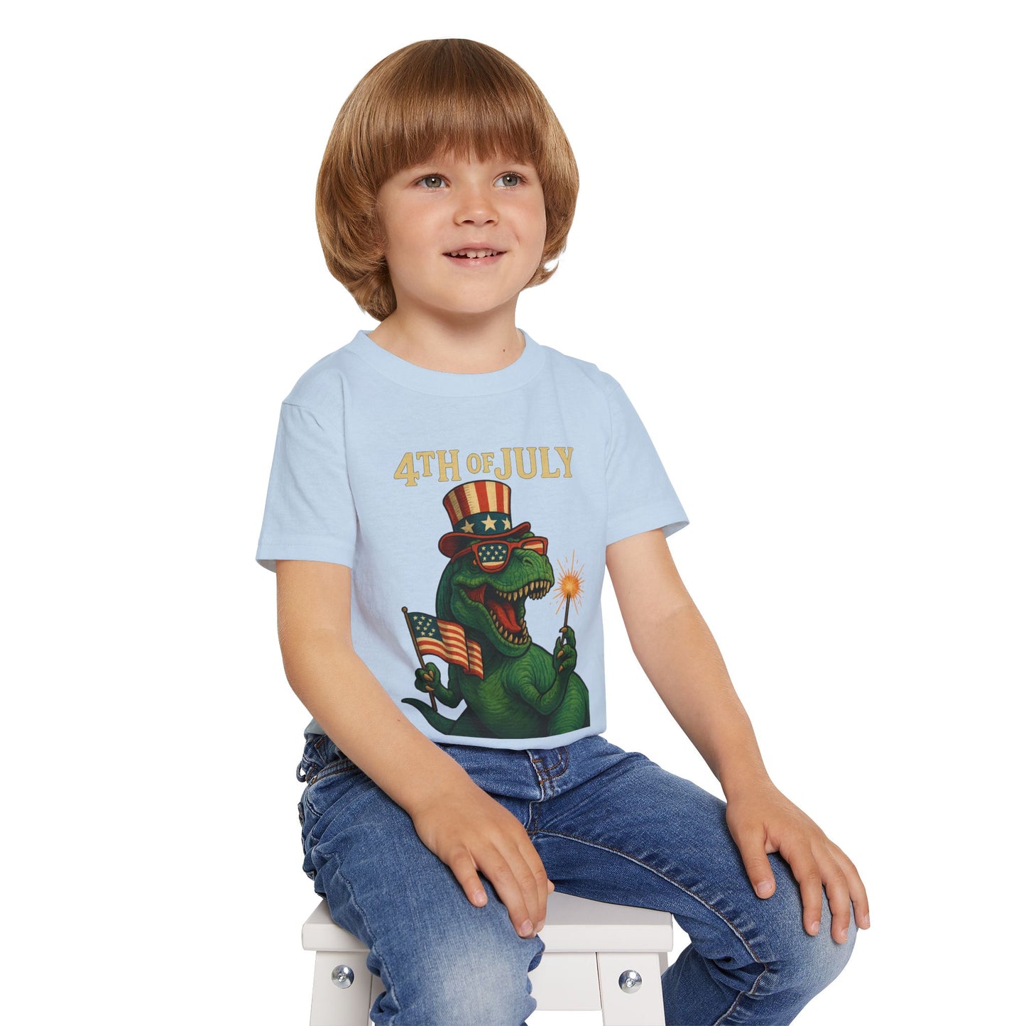 Dinosaur Boy's 4th of July Toddler T-Shirt, Kids Independence Day Tee, Patriotic Dino Shirt, Funny Toddler Clothing, Baby Boy Gift