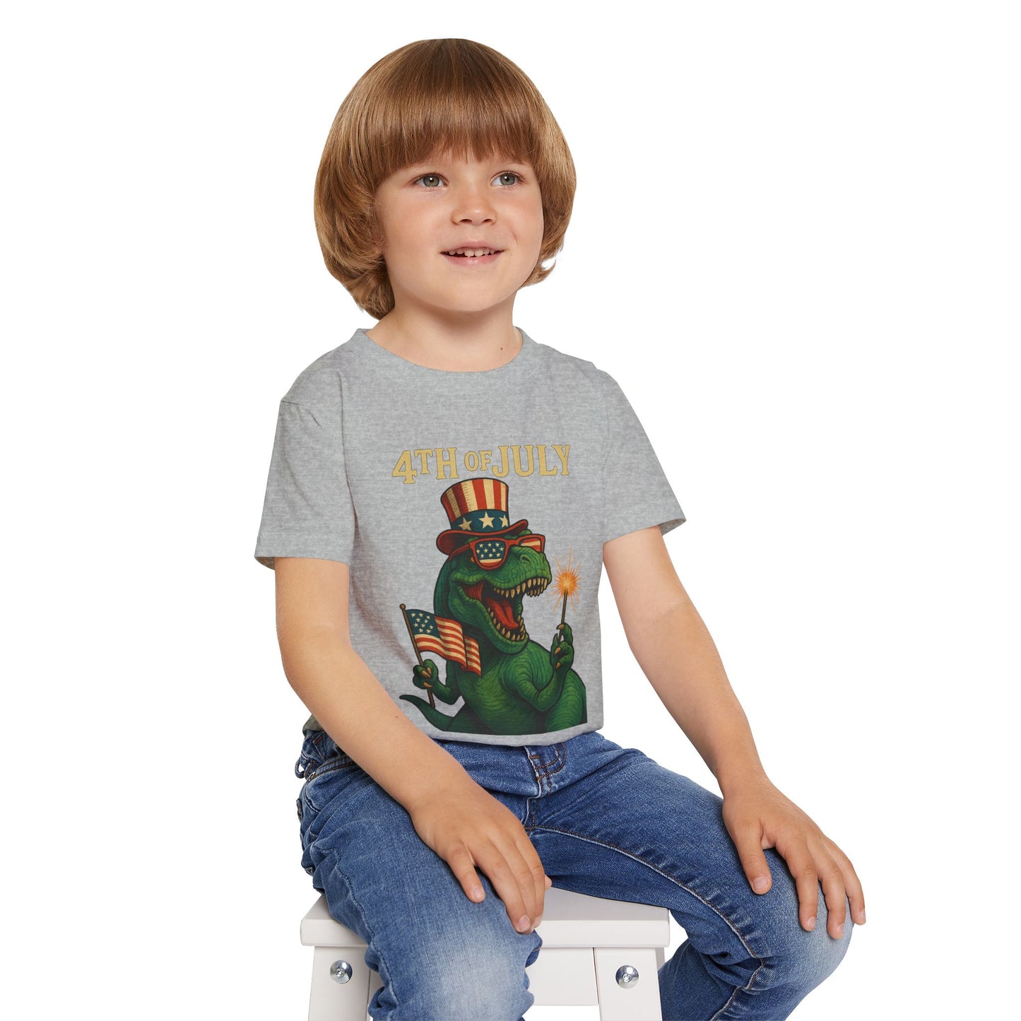 Dinosaur Boy's 4th of July Toddler T-Shirt, Kids Independence Day Tee, Patriotic Dino Shirt, Funny Toddler Clothing, Baby Boy Gift
