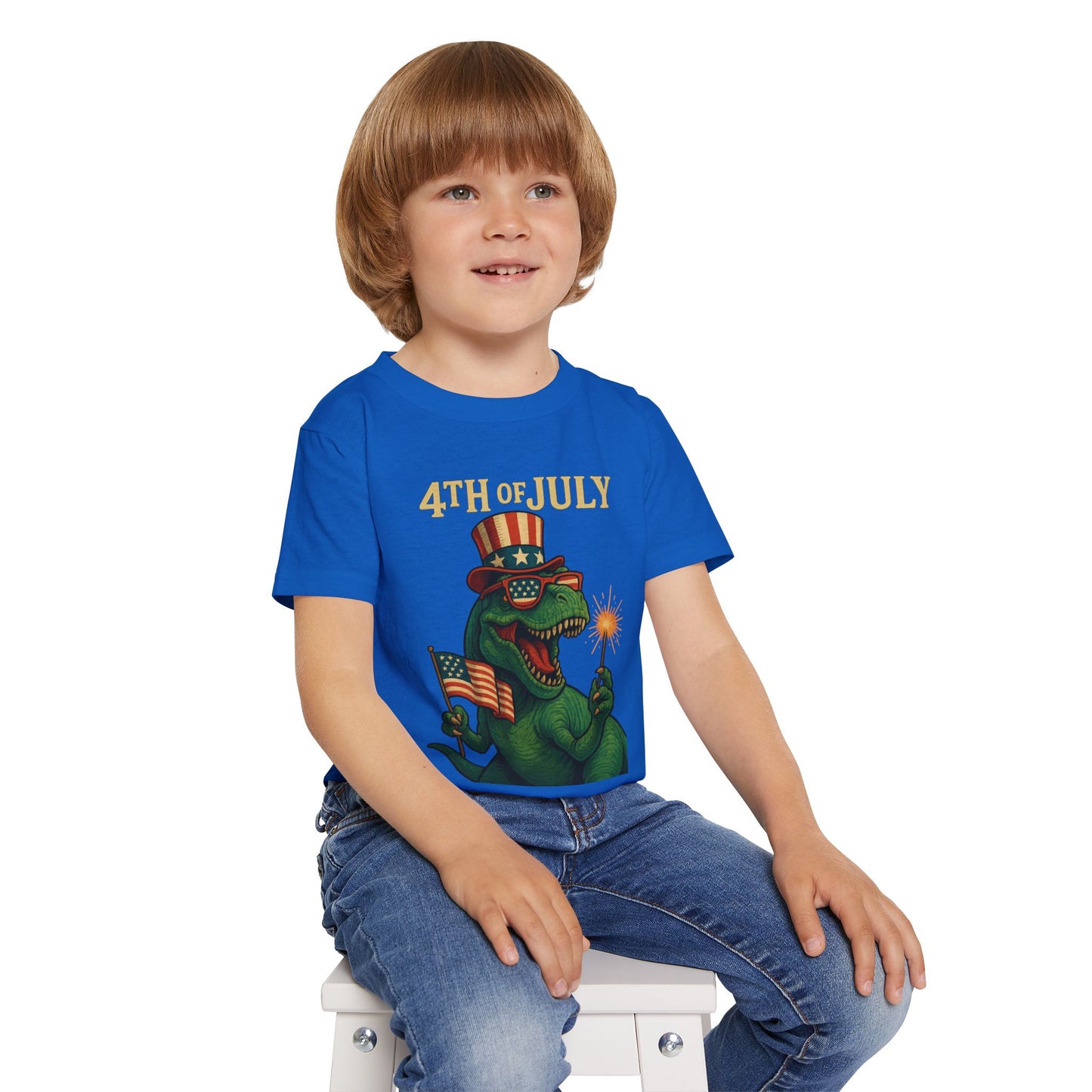 Dinosaur Boy's 4th of July Toddler T-Shirt, Kids Independence Day Tee, Patriotic Dino Shirt, Funny Toddler Clothing, Baby Boy Gift