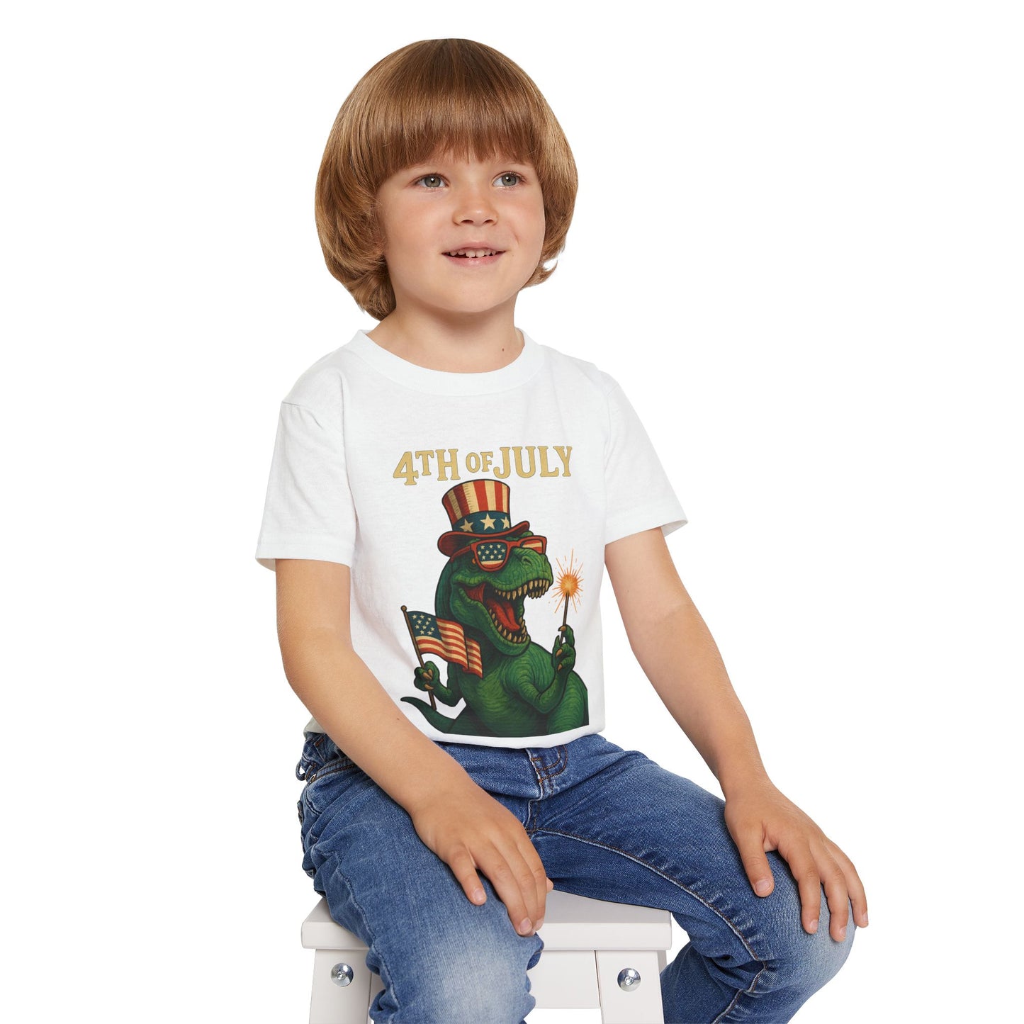 Dinosaur Boy's 4th of July Toddler T-Shirt, Kids Independence Day Tee, Patriotic Dino Shirt, Funny Toddler Clothing, Baby Boy Gift