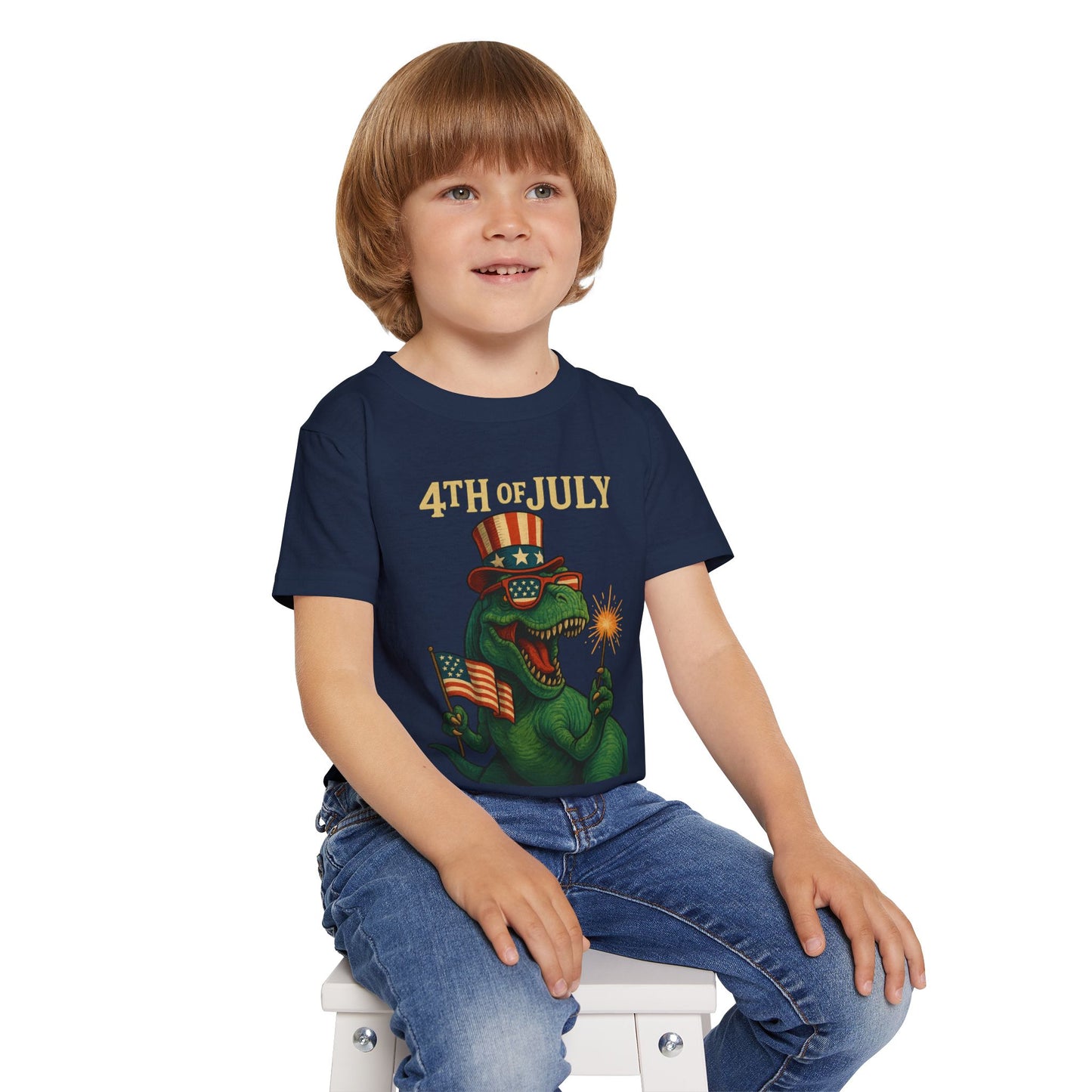 Dinosaur Boy's 4th of July Toddler T-Shirt, Kids Independence Day Tee, Patriotic Dino Shirt, Funny Toddler Clothing, Baby Boy Gift