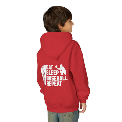 Youth Baseball Hoodie – "Eat Sleep Baseball Repeat" Personalized Pullover
