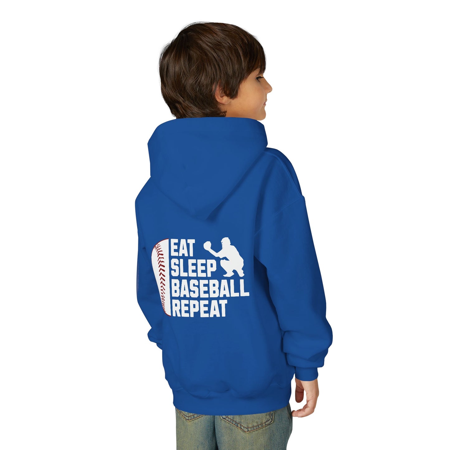 Youth Baseball Hoodie – "Eat Sleep Baseball Repeat" Personalized Pullover