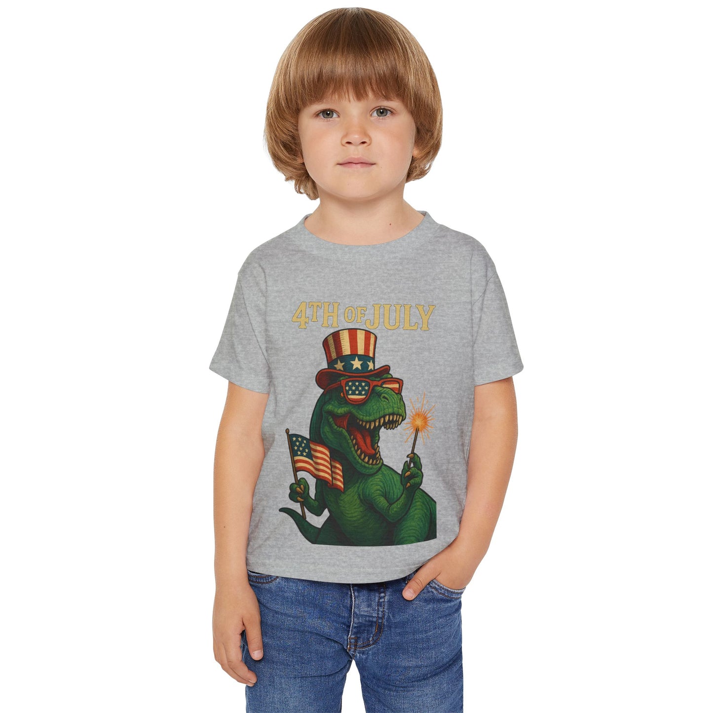 Dinosaur Boy's 4th of July Toddler T-Shirt, Kids Independence Day Tee, Patriotic Dino Shirt, Funny Toddler Clothing, Baby Boy Gift