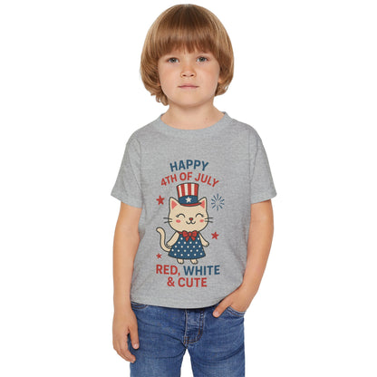 Patriotic Toddler Girl's T-Shirt, 4th of July Tee, Cute Cat Shirt, Kids Independence Day Apparel, Red White and Blue Outfit