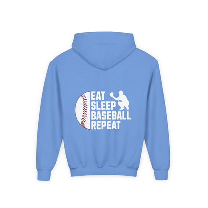 Youth Baseball Hoodie – "Eat Sleep Baseball Repeat" Personalized Pullover