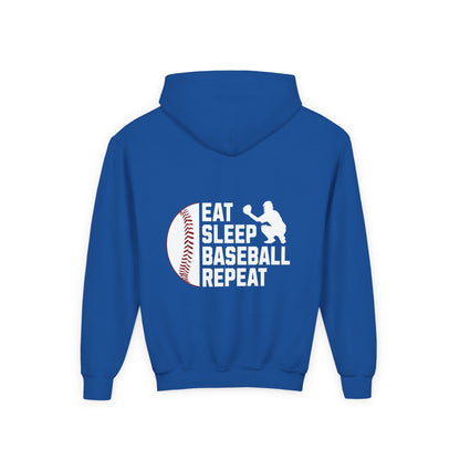 Youth Baseball Hoodie – "Eat Sleep Baseball Repeat" Personalized Pullover