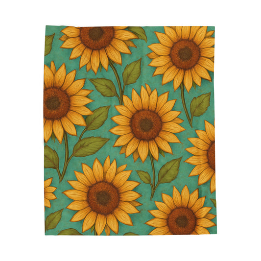 Sunflower Velveteen Plush Blanket - Cozy Floral Throw for Home Décor