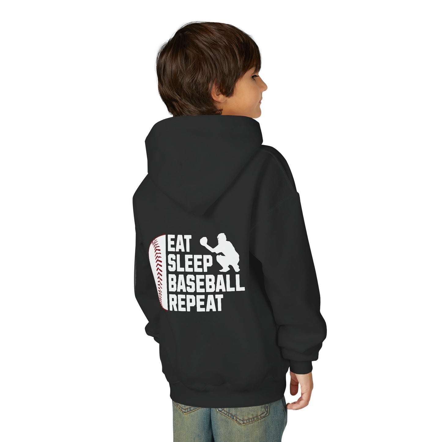Youth Baseball Hoodie – "Eat Sleep Baseball Repeat" Personalized Pullover