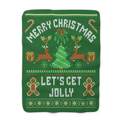 Cozy Christmas Sherpa Fleece Blanket - 'Merry Christmas, Let's Get Jolly'