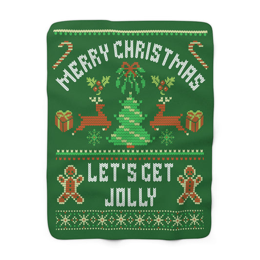 Cozy Christmas Sherpa Fleece Blanket - 'Merry Christmas, Let's Get Jolly'