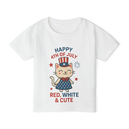 Patriotic Toddler Girl's T-Shirt, 4th of July Tee, Cute Cat Shirt, Kids Independence Day Apparel, Red White and Blue Outfit