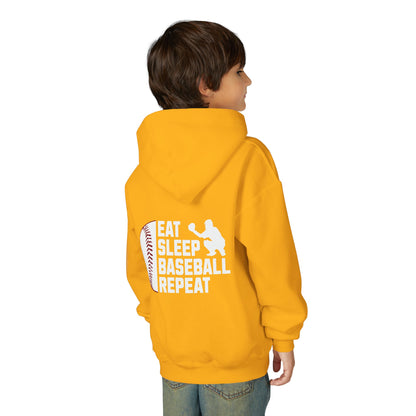 Youth Baseball Hoodie – "Eat Sleep Baseball Repeat" Personalized Pullover