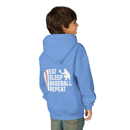 Youth Baseball Hoodie – "Eat Sleep Baseball Repeat" Personalized Pullover