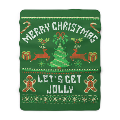Cozy Christmas Sherpa Fleece Blanket - 'Merry Christmas, Let's Get Jolly'