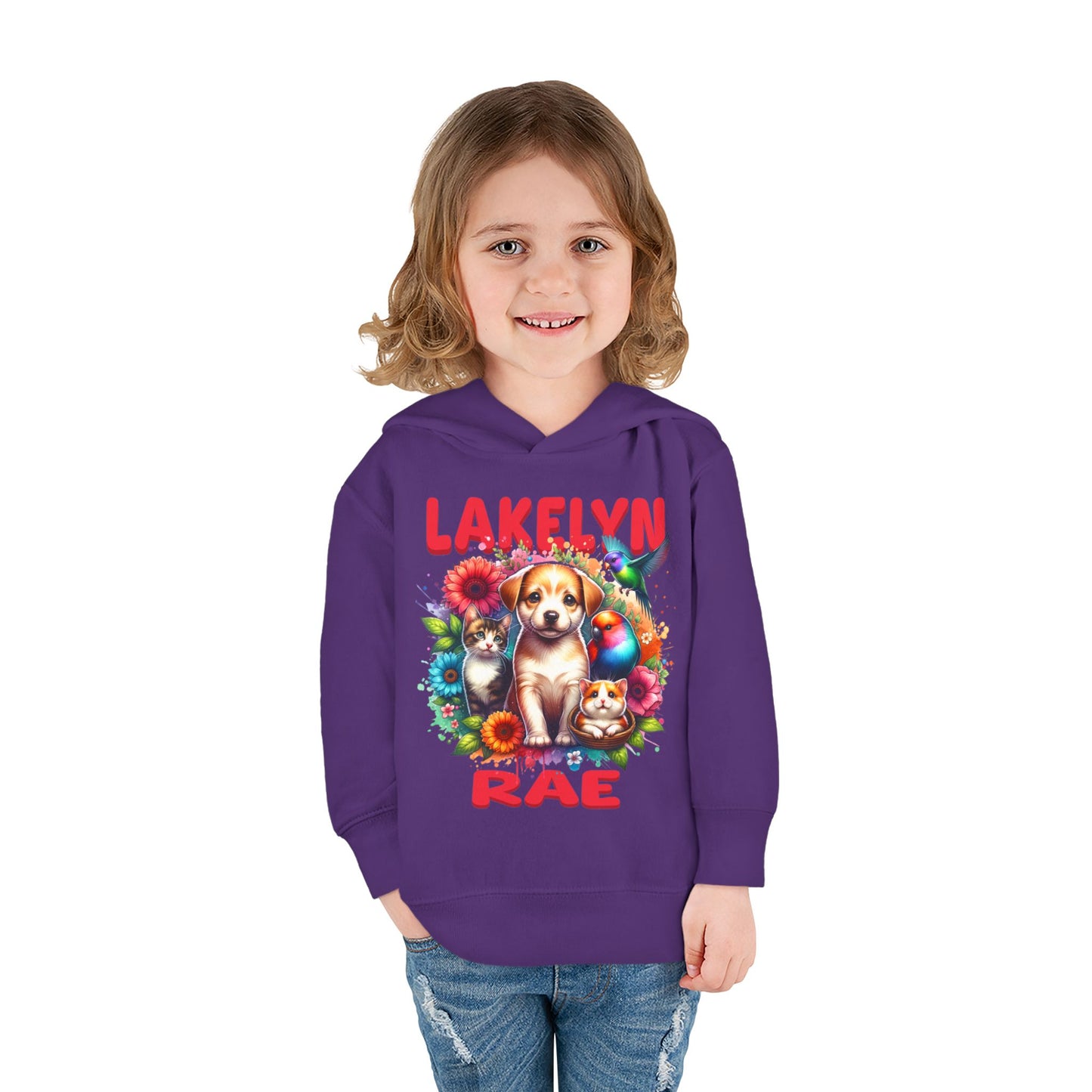 Personalized Toddler Hoodie — Cute Puppy & Flowers "Lakelyn Rae"