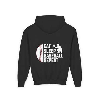 Youth Baseball Hoodie – "Eat Sleep Baseball Repeat" Personalized Pullover