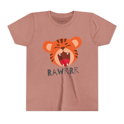 Cute Tiger RAWR Short Sleeve Tee for Kids, Fun Summer Shirt, Animal T-Shirt, Birthday Gift, Playdate Clothing