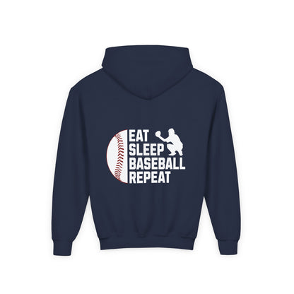 Youth Baseball Hoodie – "Eat Sleep Baseball Repeat" Personalized Pullover