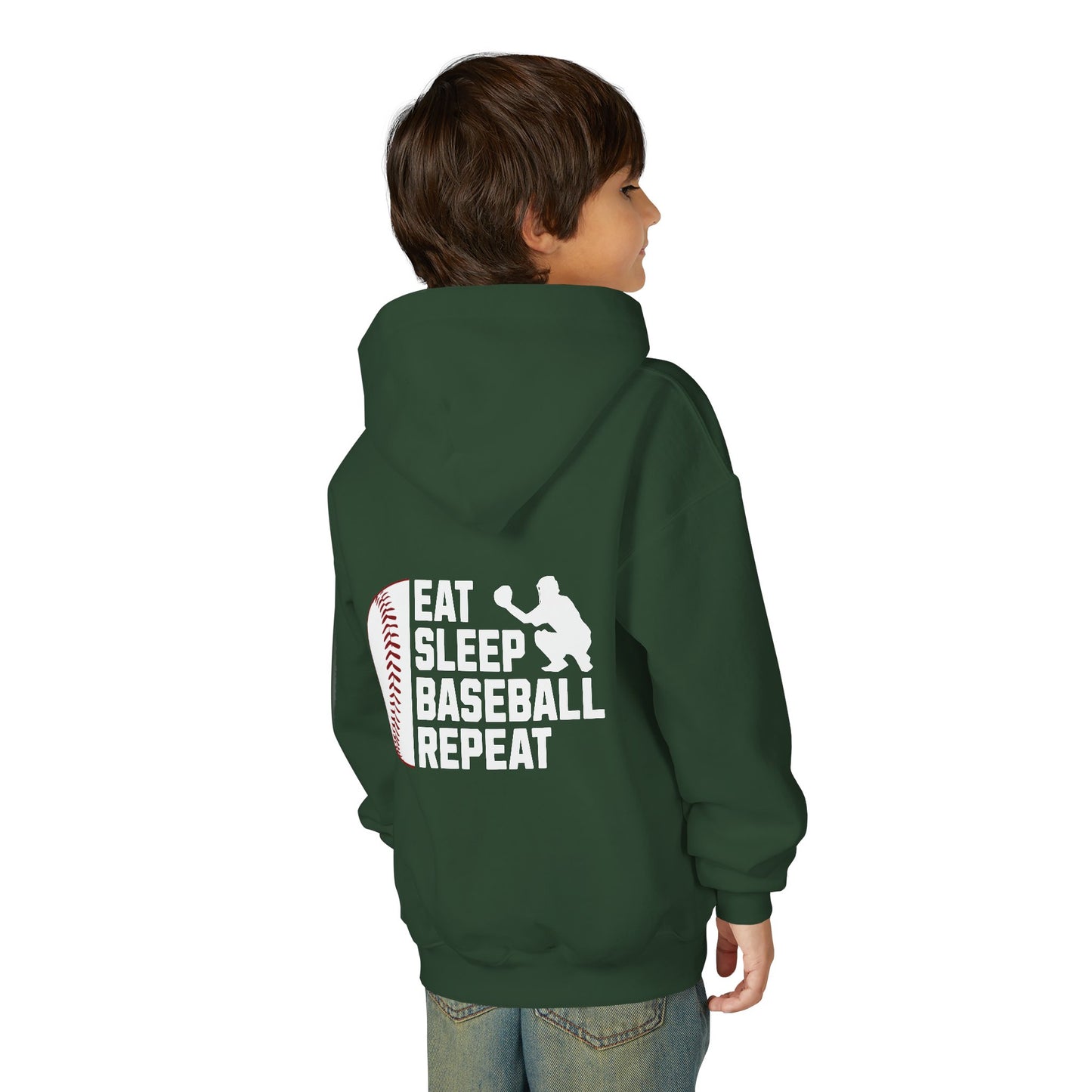 Youth Baseball Hoodie – "Eat Sleep Baseball Repeat" Personalized Pullover