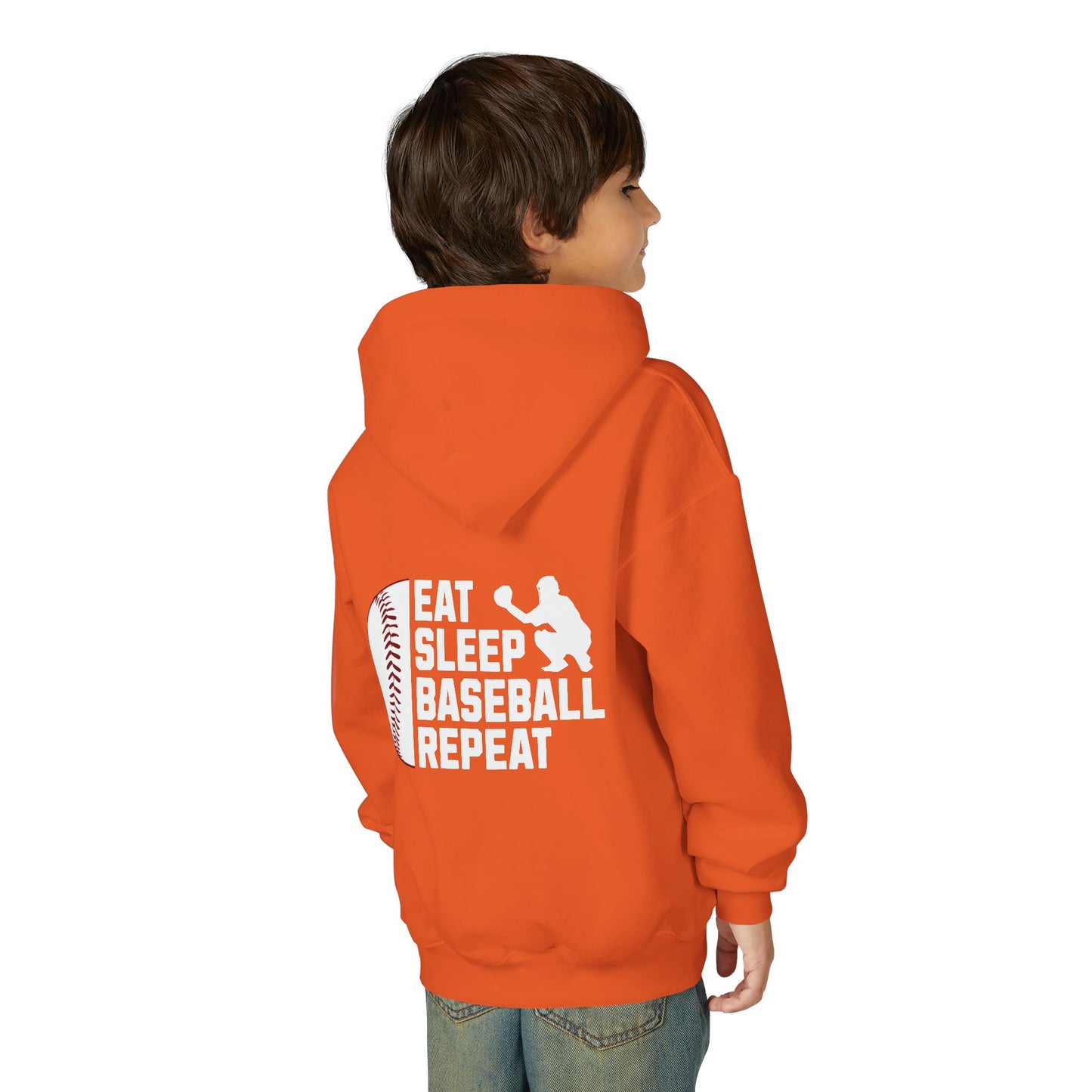 Youth Baseball Hoodie – "Eat Sleep Baseball Repeat" Personalized Pullover