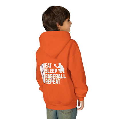 Youth Baseball Hoodie – "Eat Sleep Baseball Repeat" Personalized Pullover