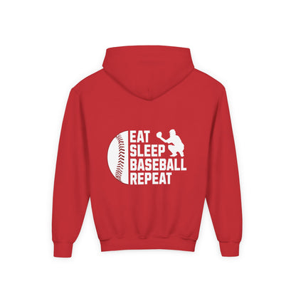 Youth Baseball Hoodie – "Eat Sleep Baseball Repeat" Personalized Pullover