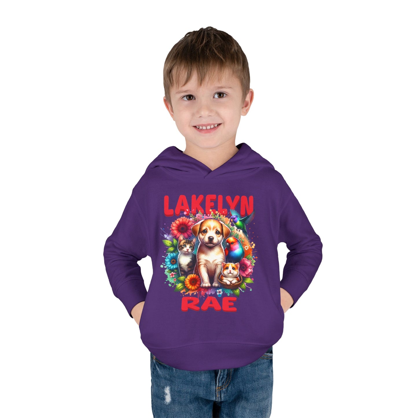 Personalized Toddler Hoodie — Cute Puppy & Flowers "Lakelyn Rae"
