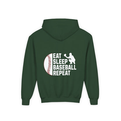 Youth Baseball Hoodie – "Eat Sleep Baseball Repeat" Personalized Pullover