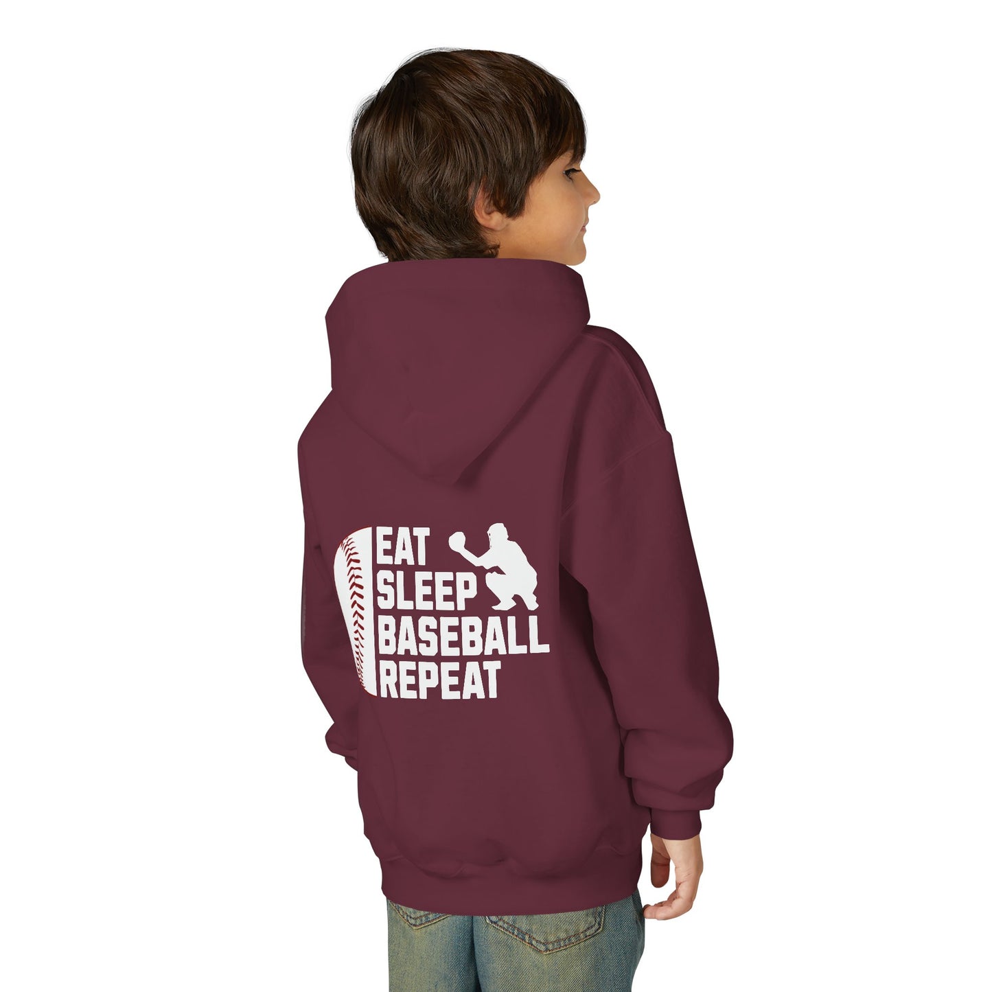 Youth Baseball Hoodie – "Eat Sleep Baseball Repeat" Personalized Pullover